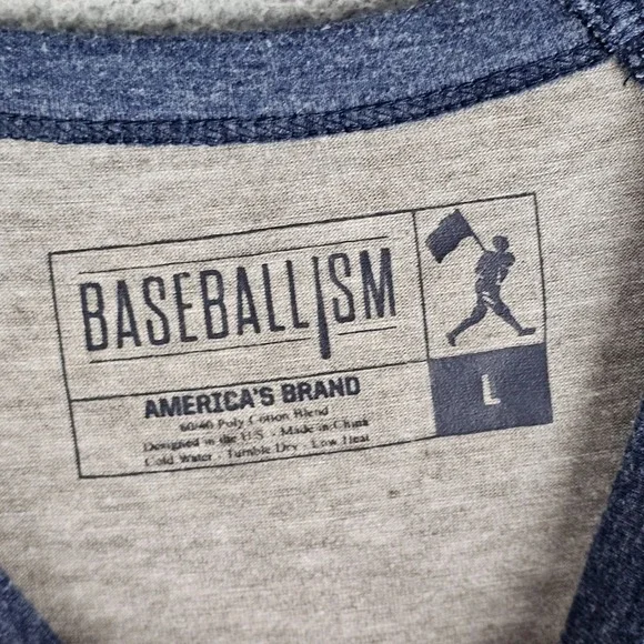 Baseballism Red White Blue Americana Tee Shirt Mens L Gray 3/4 Sleeve Pullover - Picture 7 of 8